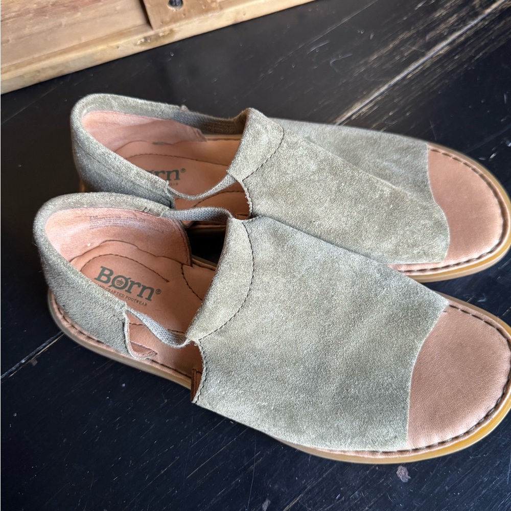 Born Green and Tan Women's Sandals